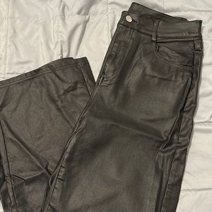 Wide leg black leather pants